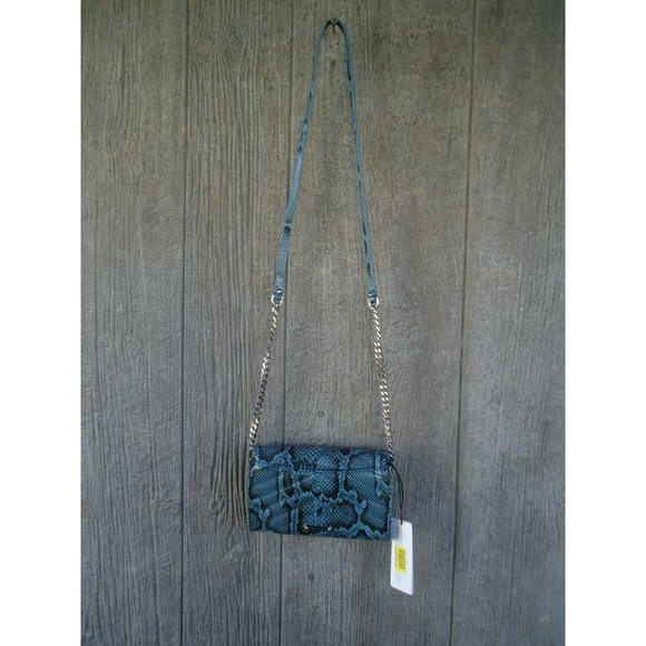 Rebecca Minkoff  Snake Python Blue Leather EDIE WALLET On Chain Crossbod… - Picture 5 of 11